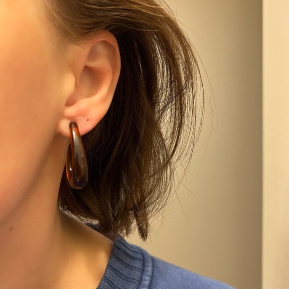 Retro Brown Resin Acrylic Oblong Oval U-Shape  Hoop Earrings NEW - Picture 4 of 6